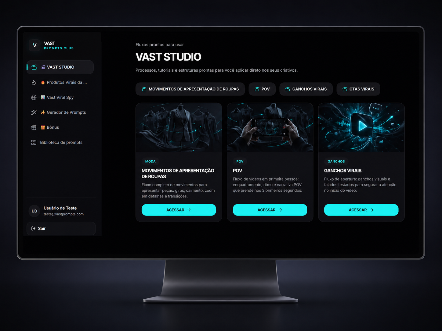 Tela VAST STUDIO com fluxos prontos