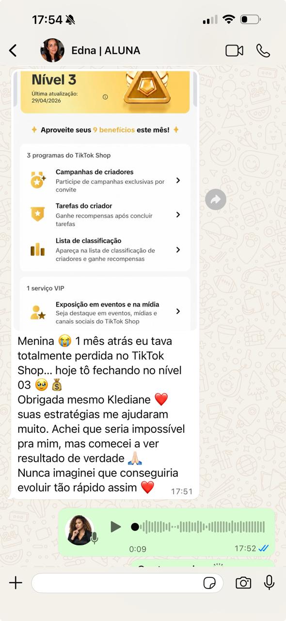 Depoimento de Edna sobre evolução no TikTok Shop