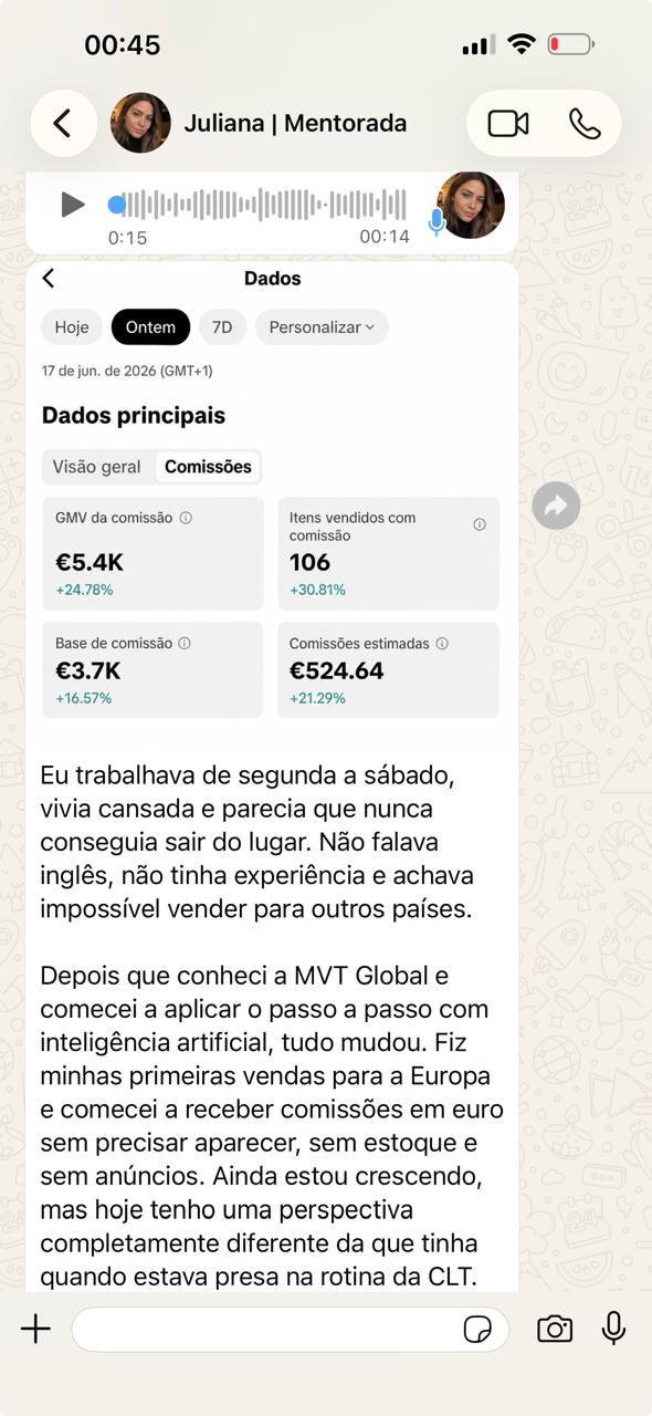 Depoimento de Juliana com resultados em euros