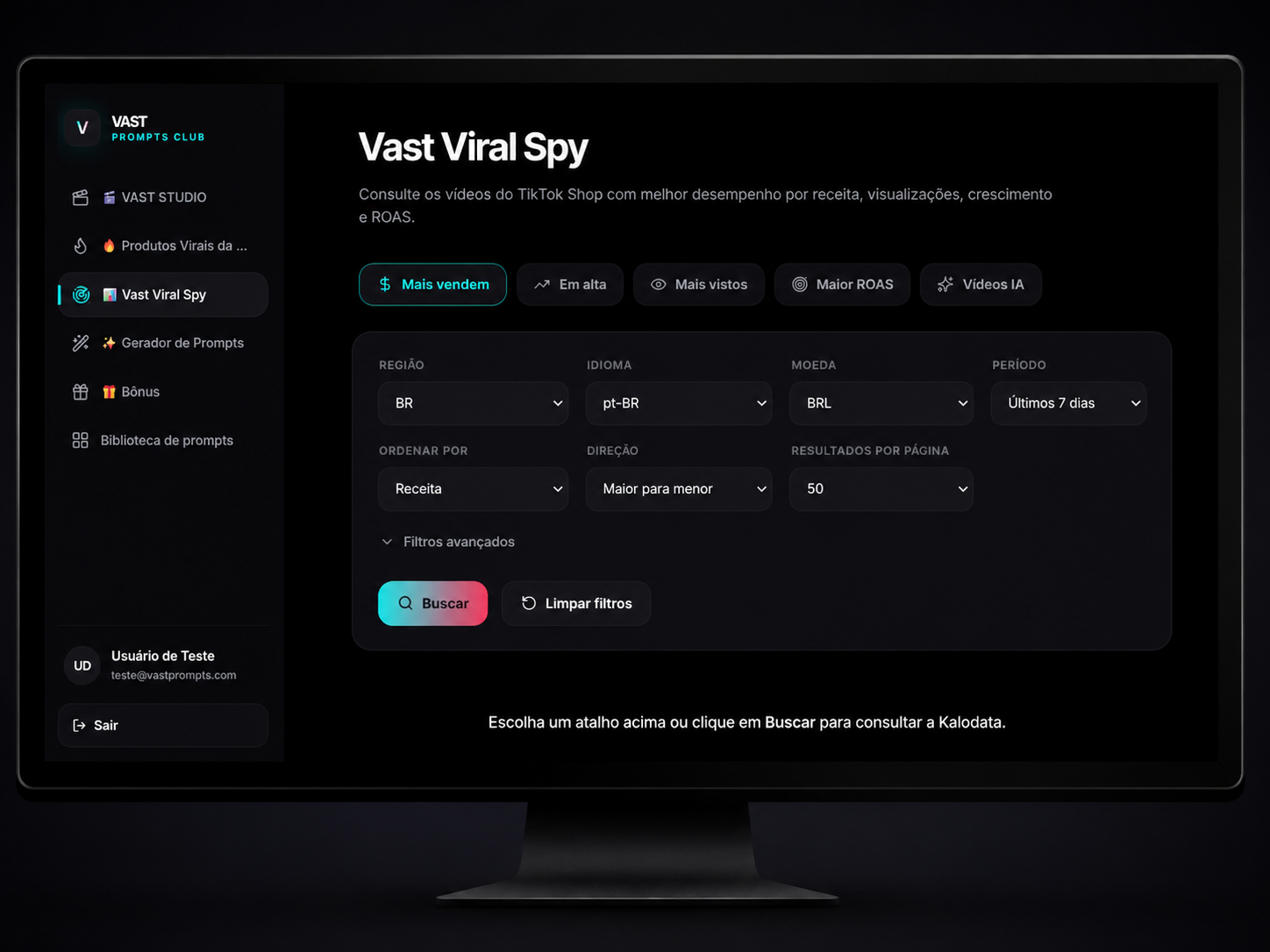 Tela do Vast Viral Spy